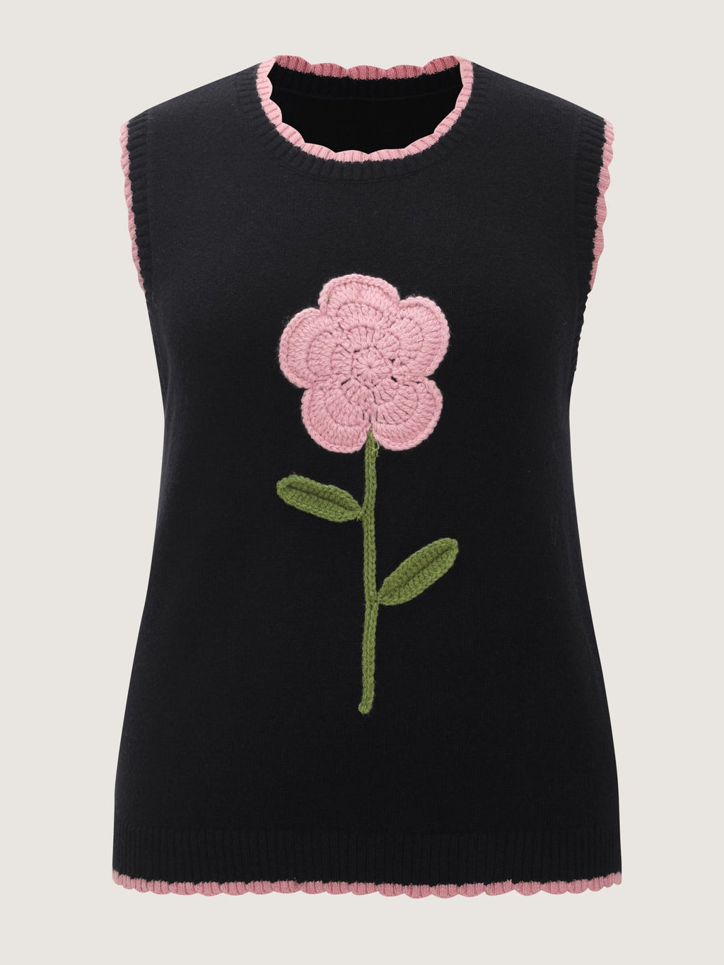 Supersoft Textured Crochet Floral Applique Sweater Vest