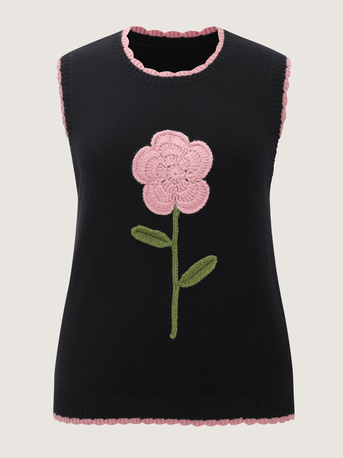 Supersoft Textured Crochet Floral Applique Sweater Vest