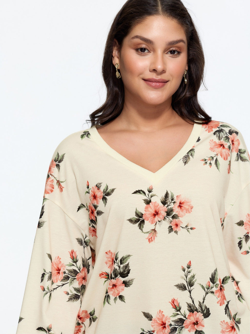 Floral Print Drop‑Shoulder Sweatshirt