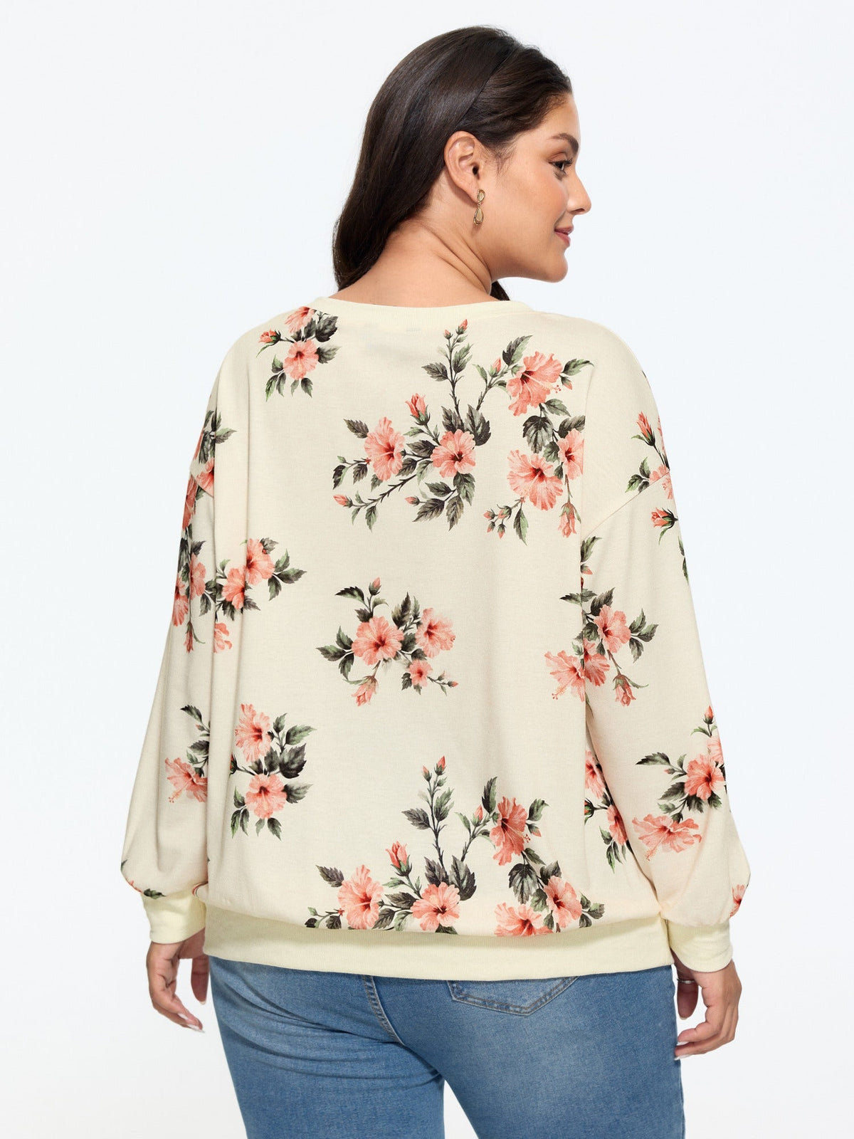 Floral Print Drop‑Shoulder Sweatshirt