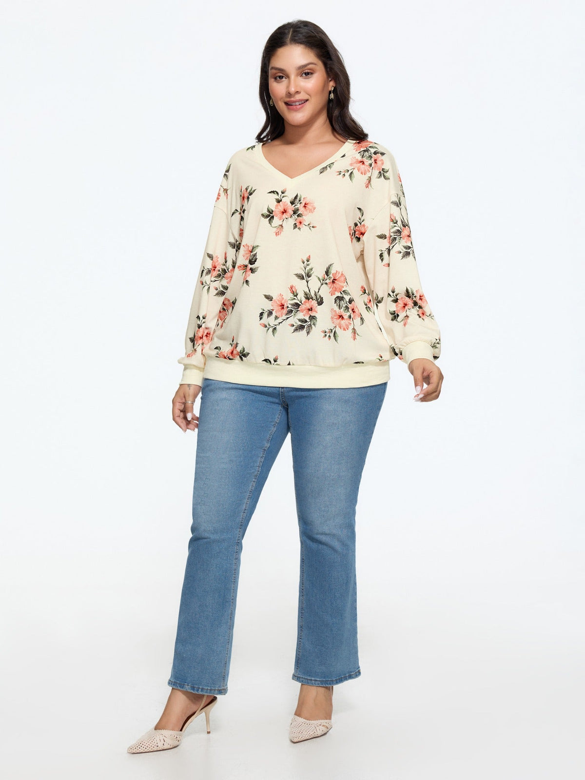 Floral Print Drop‑Shoulder Sweatshirt