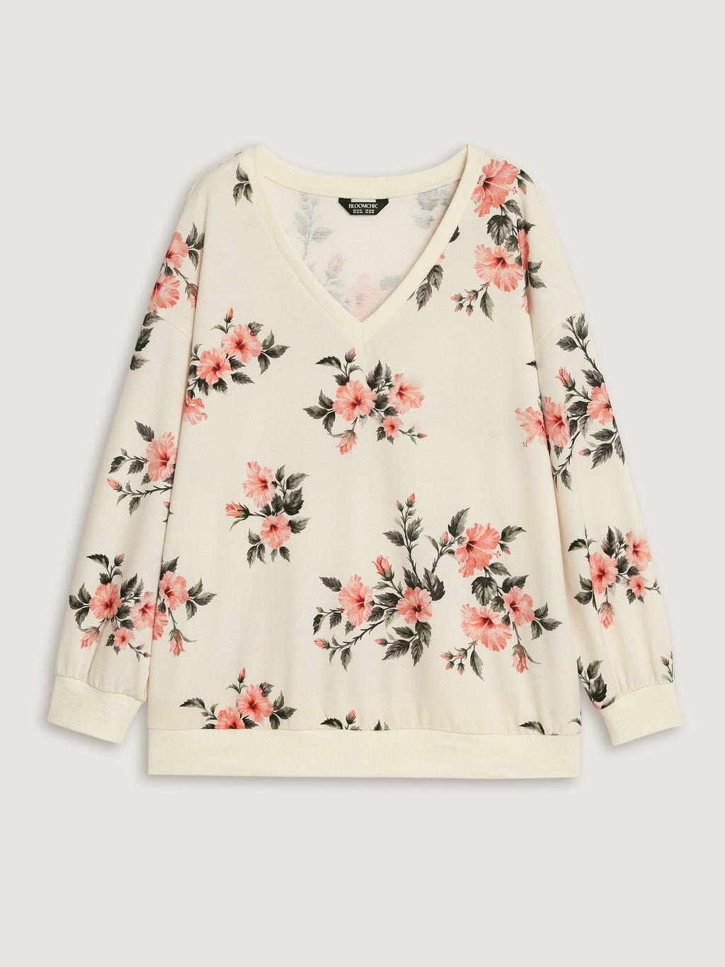 Floral Print Drop‑Shoulder Sweatshirt