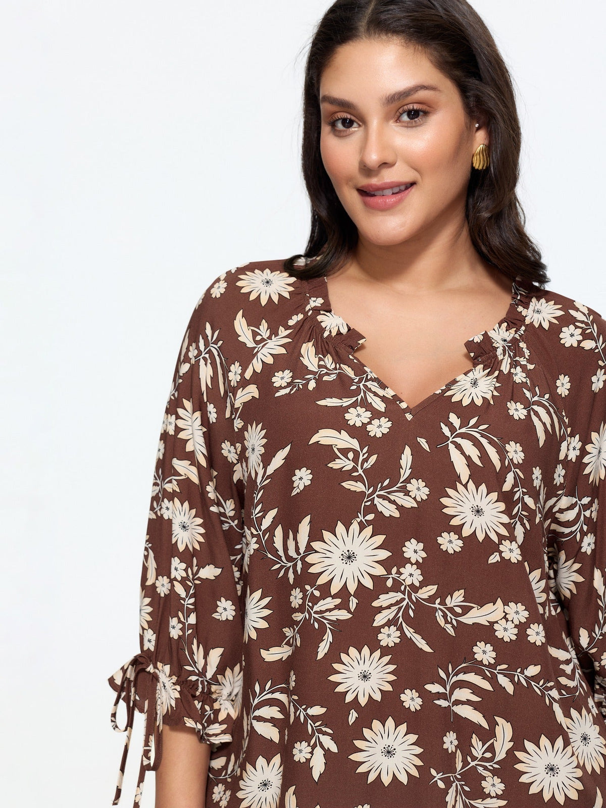 Floral Print Tie Cuffs Blouse