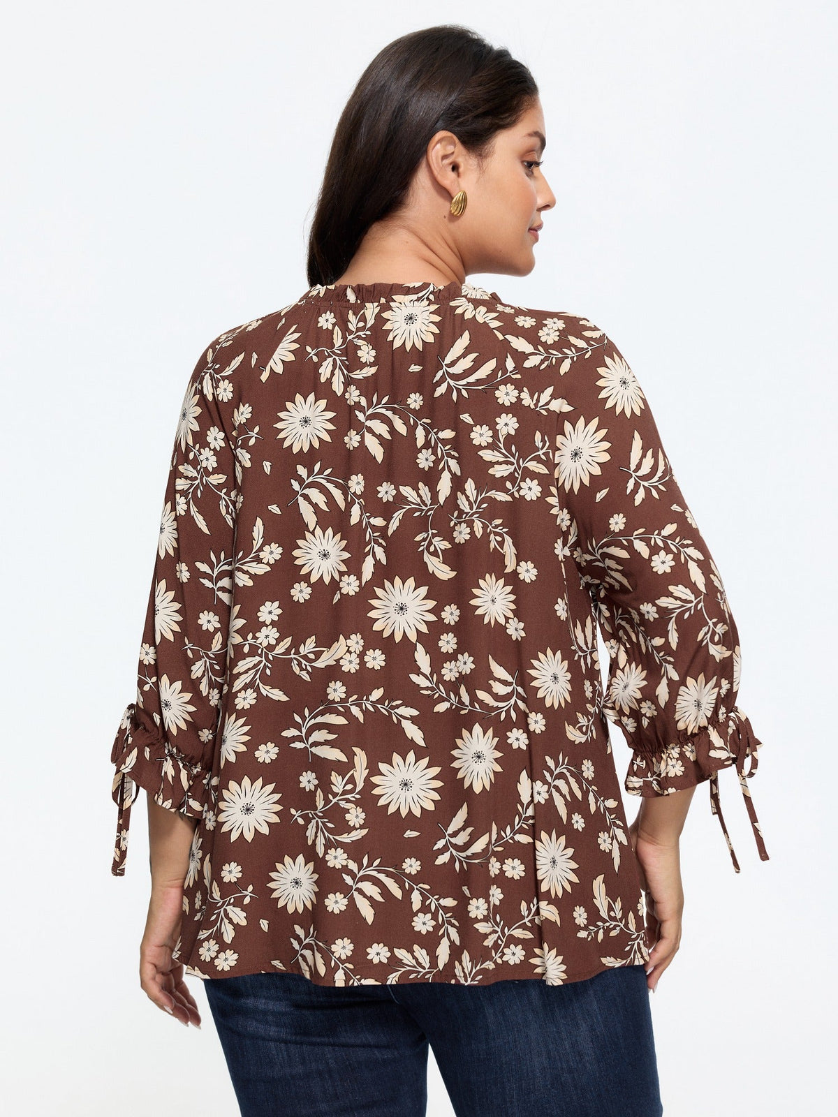 Floral Print Tie Cuffs Blouse