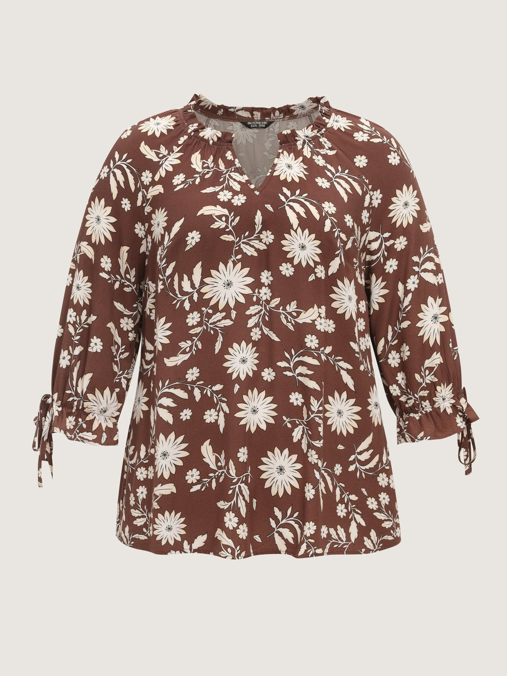 Floral Print Tie Cuffs Blouse