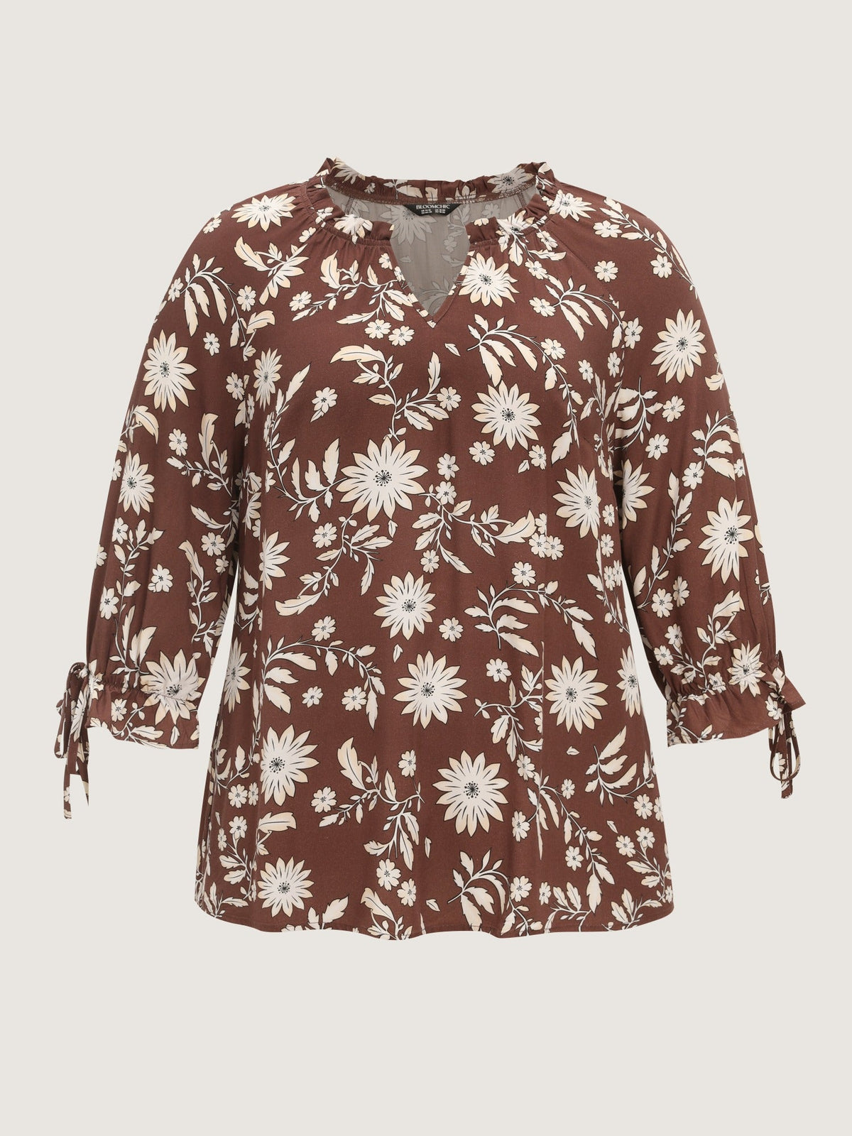 Floral Print Tie Cuffs Blouse