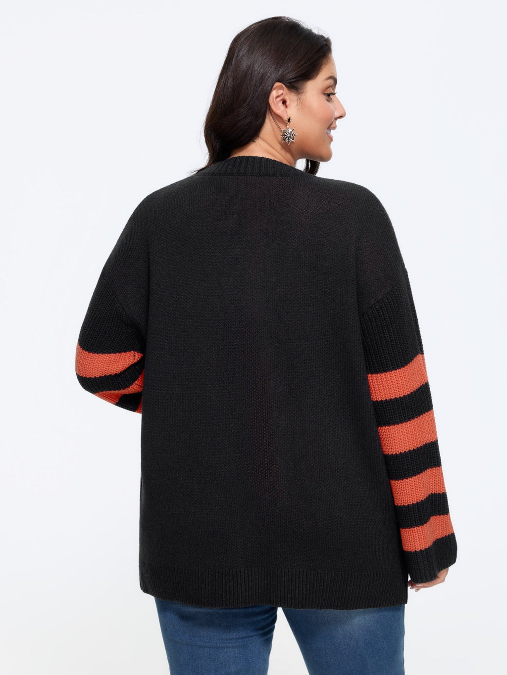 Jack‑O‑Lantern Jacquard Pocket Open‑Front Cardigan