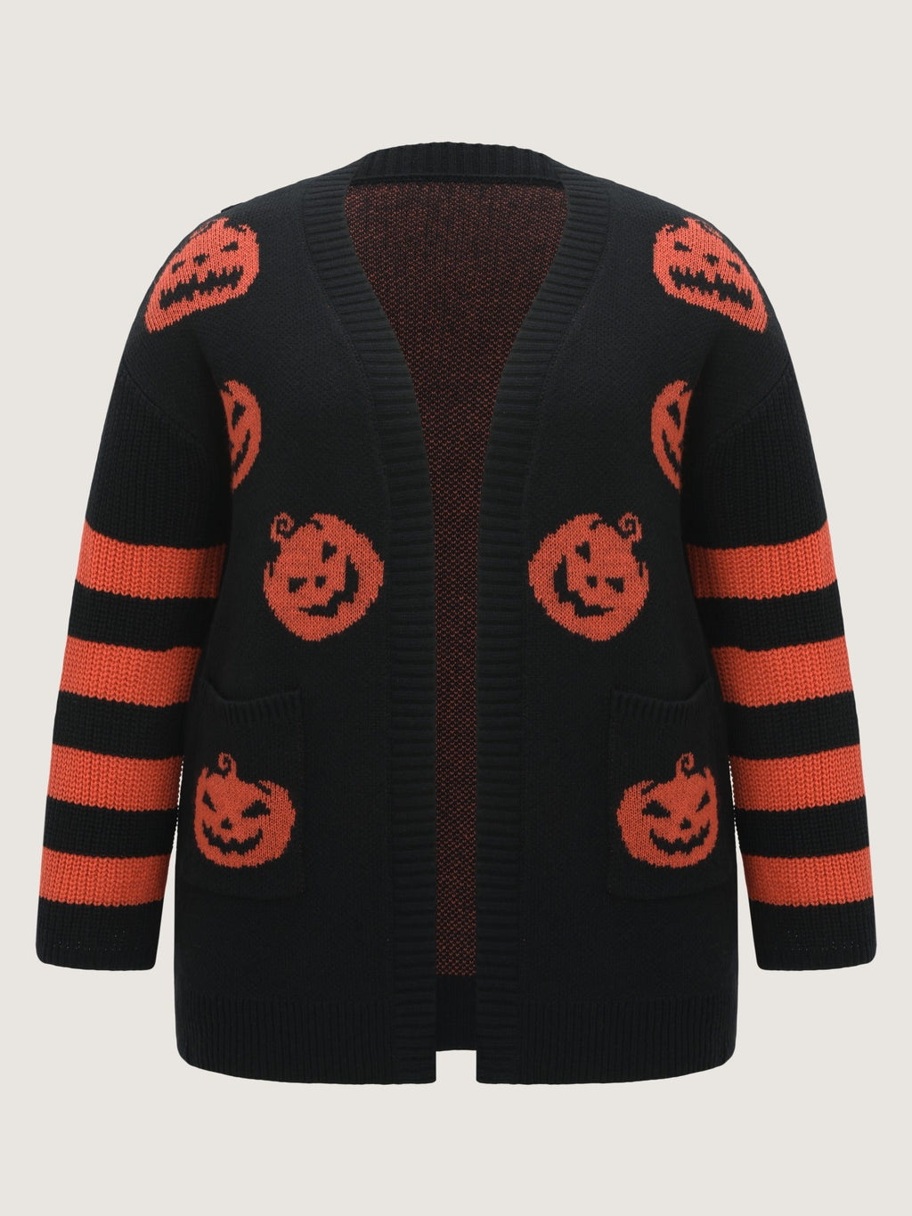 Jack‑O‑Lantern Jacquard Pocket Open‑Front Cardigan
