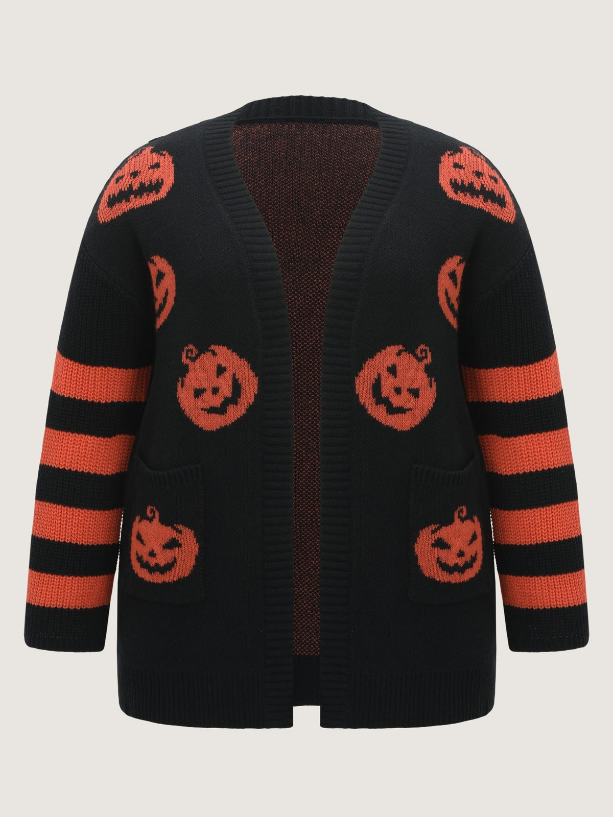 Jack‑O‑Lantern Jacquard Pocket Open‑Front Cardigan