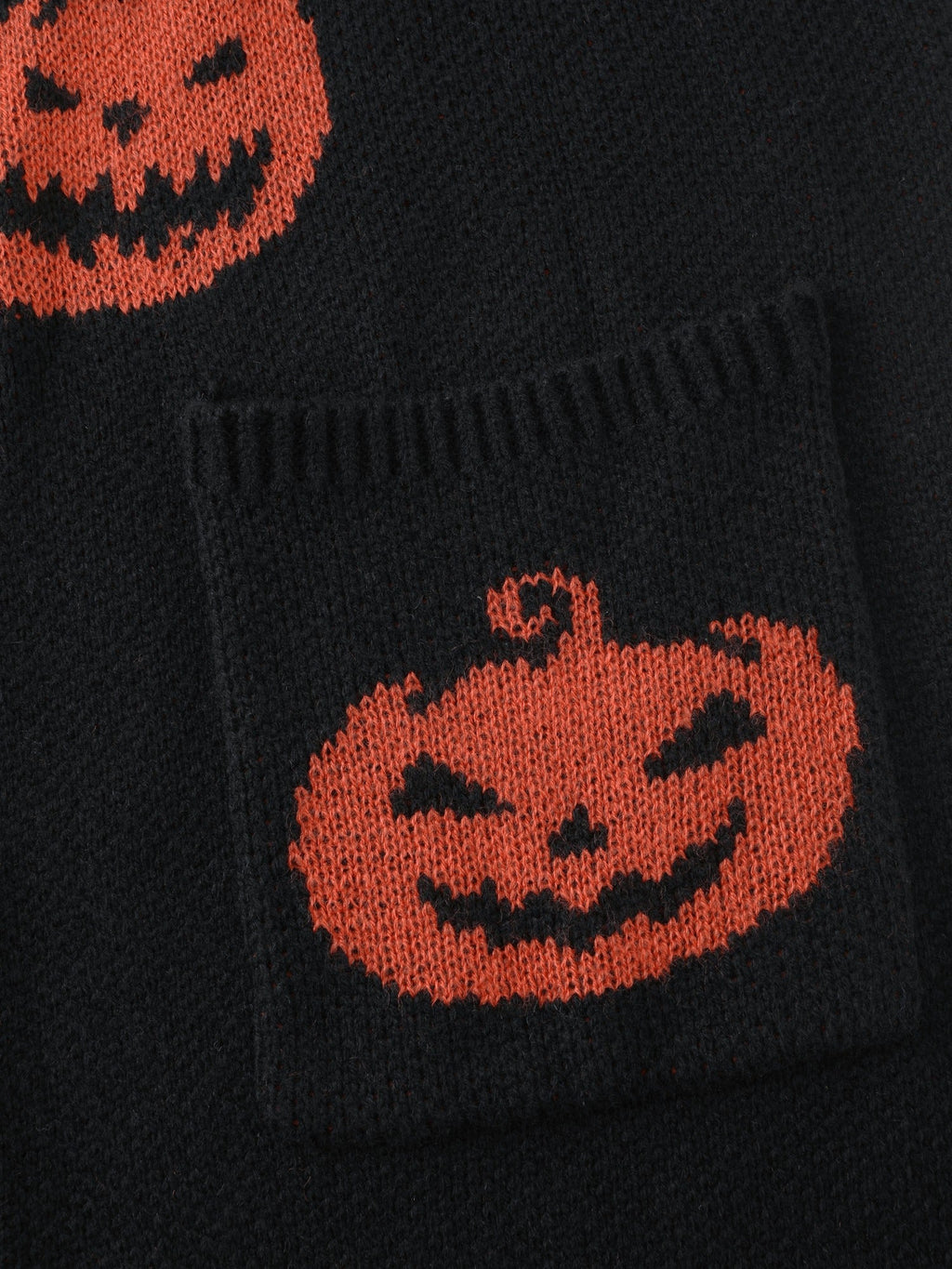 Jack‑O‑Lantern Jacquard Pocket Open‑Front Cardigan