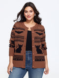 Cat Bat Geometric Jacquard Button Front Cardigan
