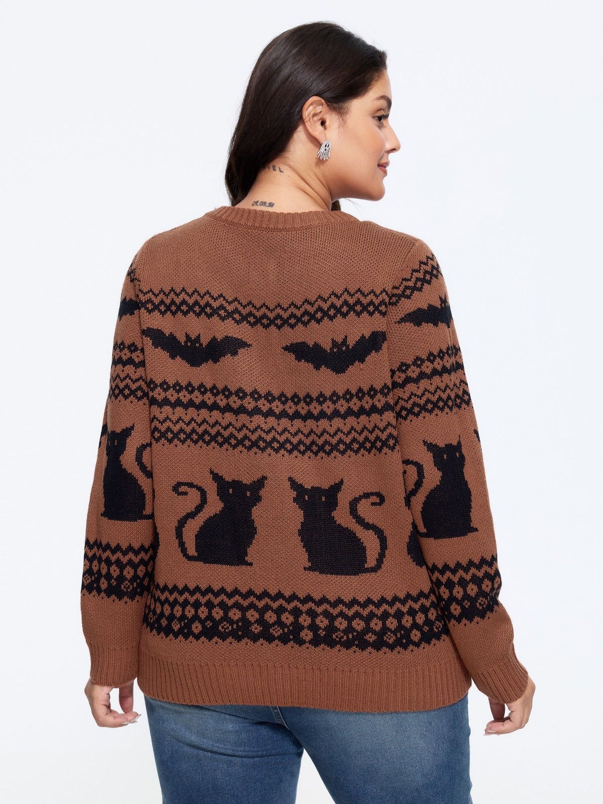 Cat Bat Geometric Jacquard Button Front Cardigan