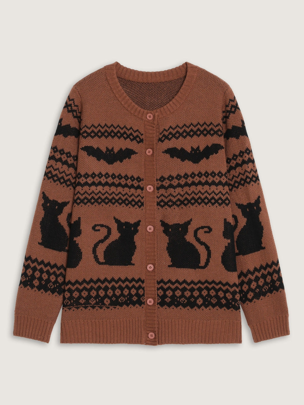Cat Bat Geometric Jacquard Button Front Cardigan