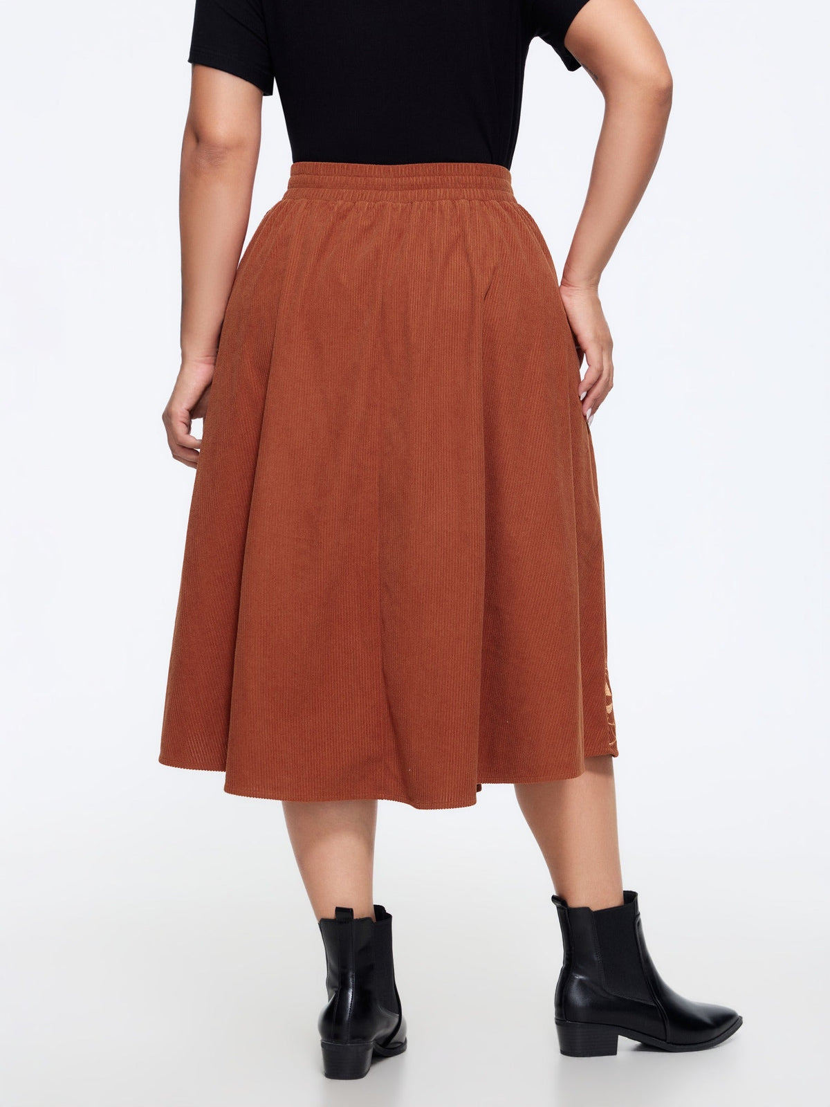 Stretch Pumpkin Embroidery Halloween Midi Skirt
