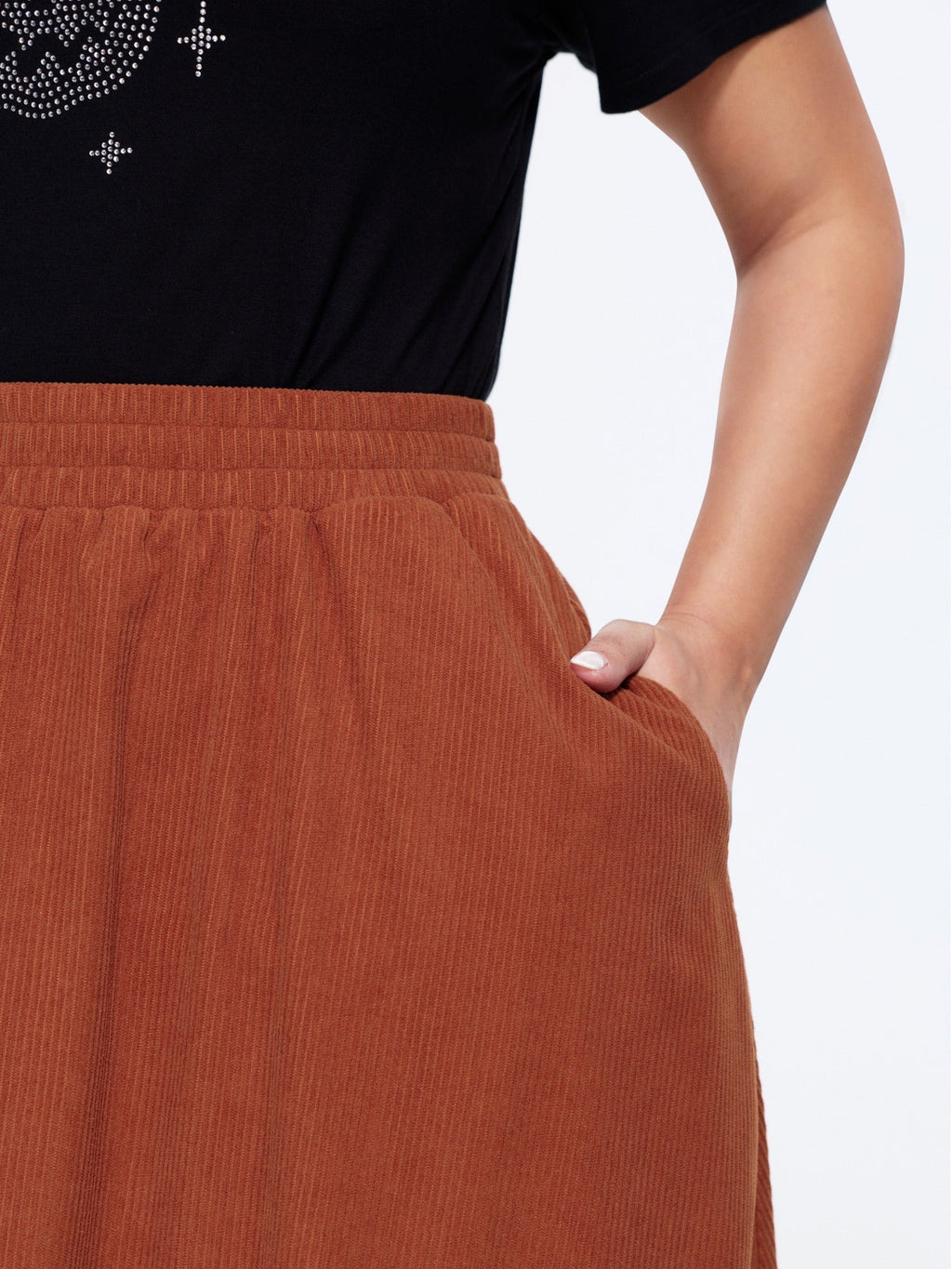 Stretch Pumpkin Embroidery Halloween Midi Skirt