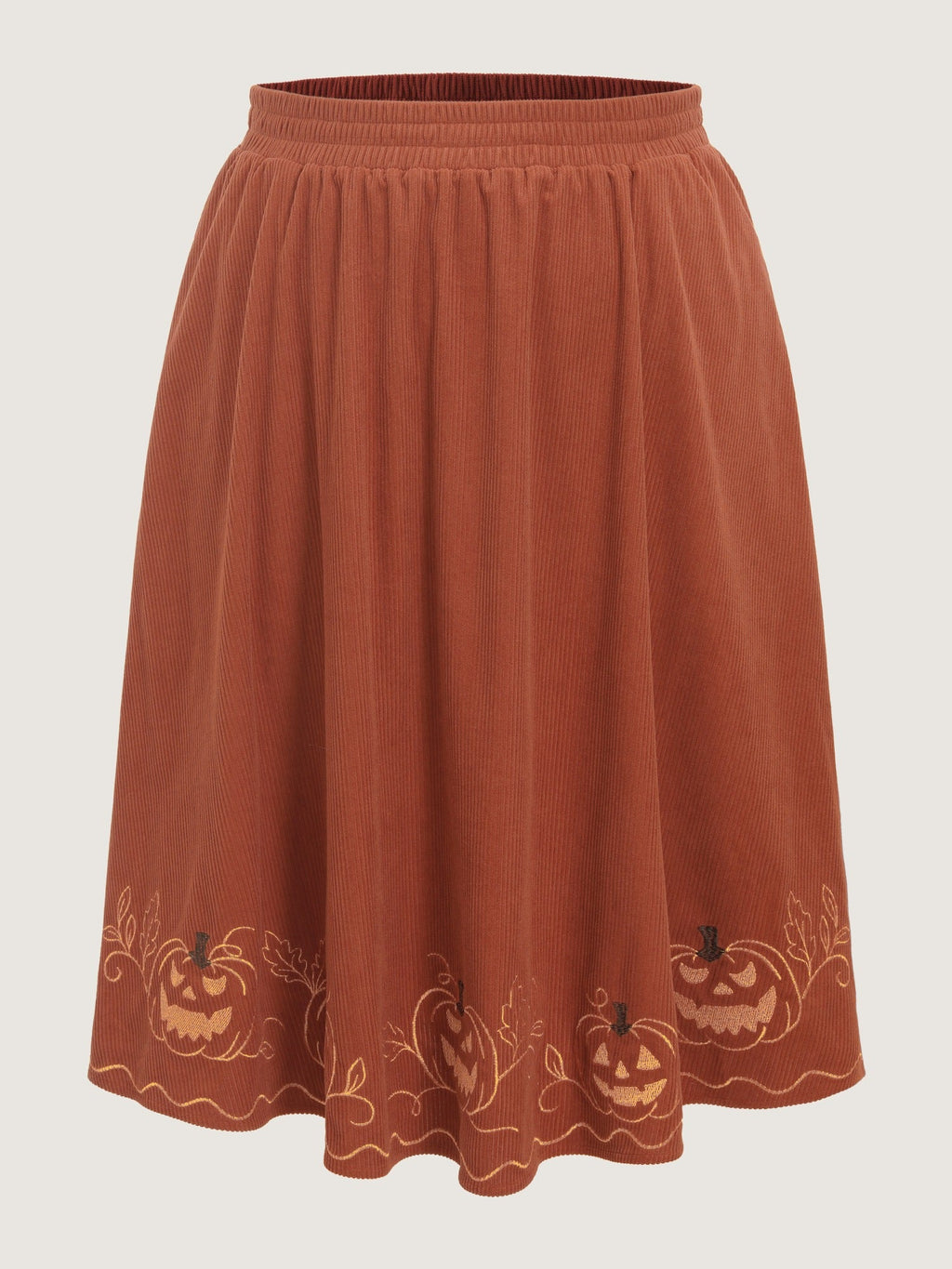 Stretch Pumpkin Embroidery Halloween Midi Skirt