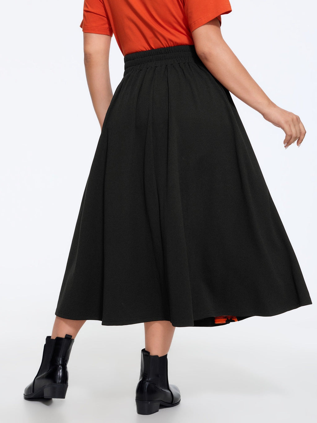 Halloween Bat Print Colorblock Pleated Midi Skirt