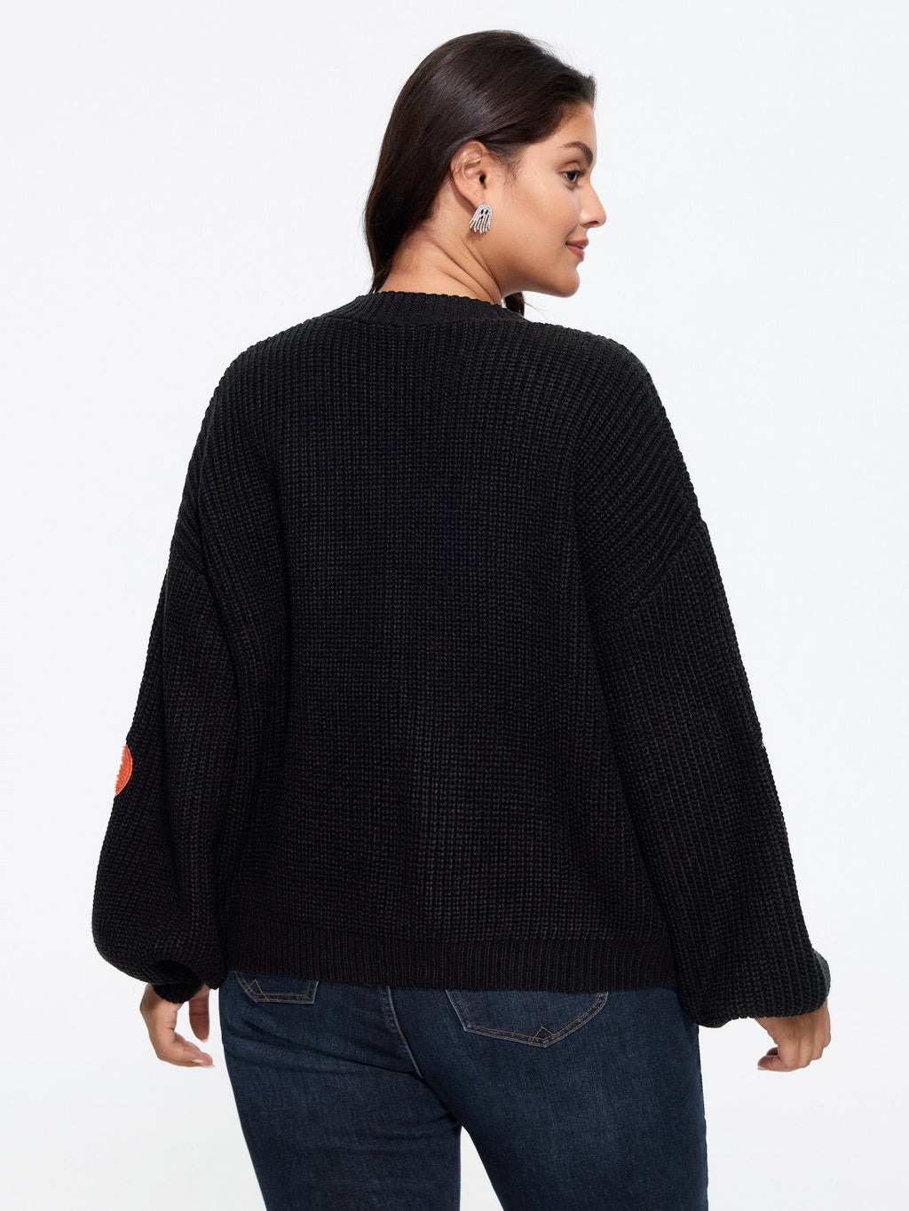 Pumpkin Ghost Bat Patch Embroidery Open Front Cardigan