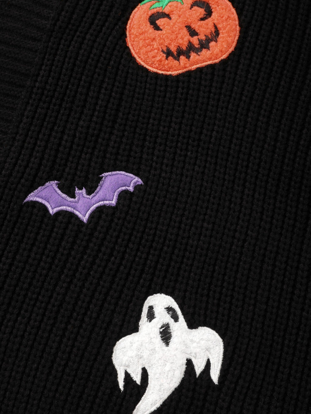 Pumpkin Ghost Bat Patch Embroidery Open Front Cardigan