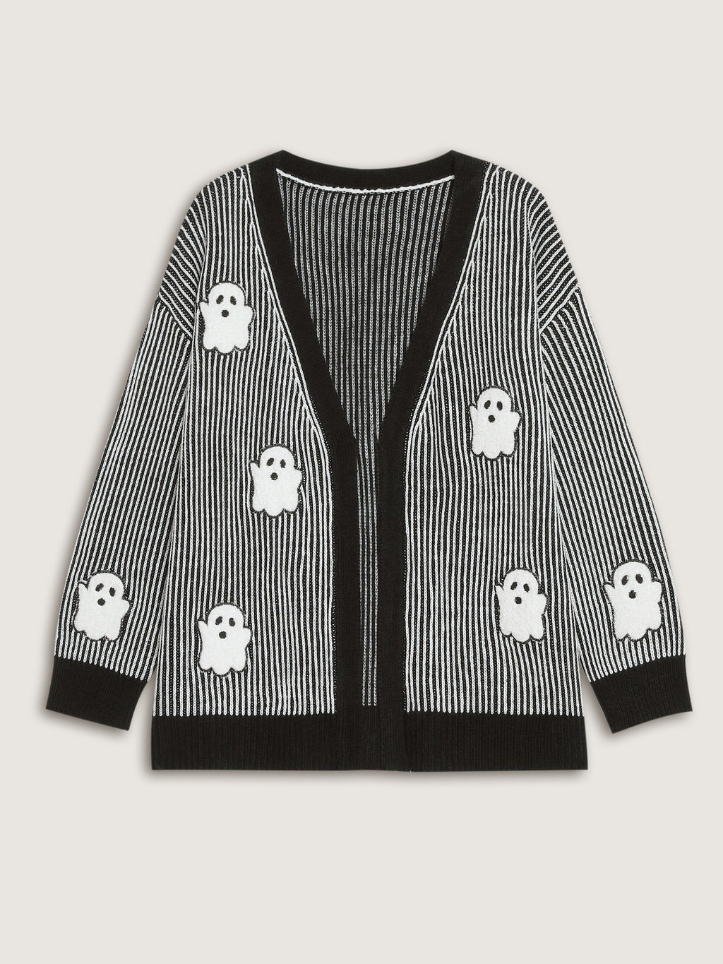 Vertical Stripe Ghost Patch Embroidery Cardigan