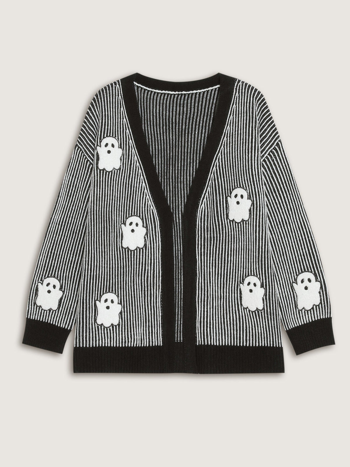 Vertical Stripe Ghost Patch Embroidery Cardigan