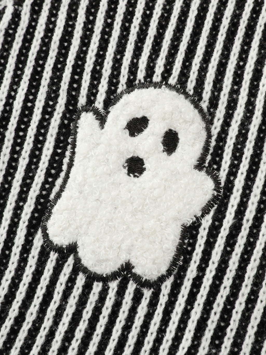 Vertical Stripe Ghost Patch Embroidery Cardigan