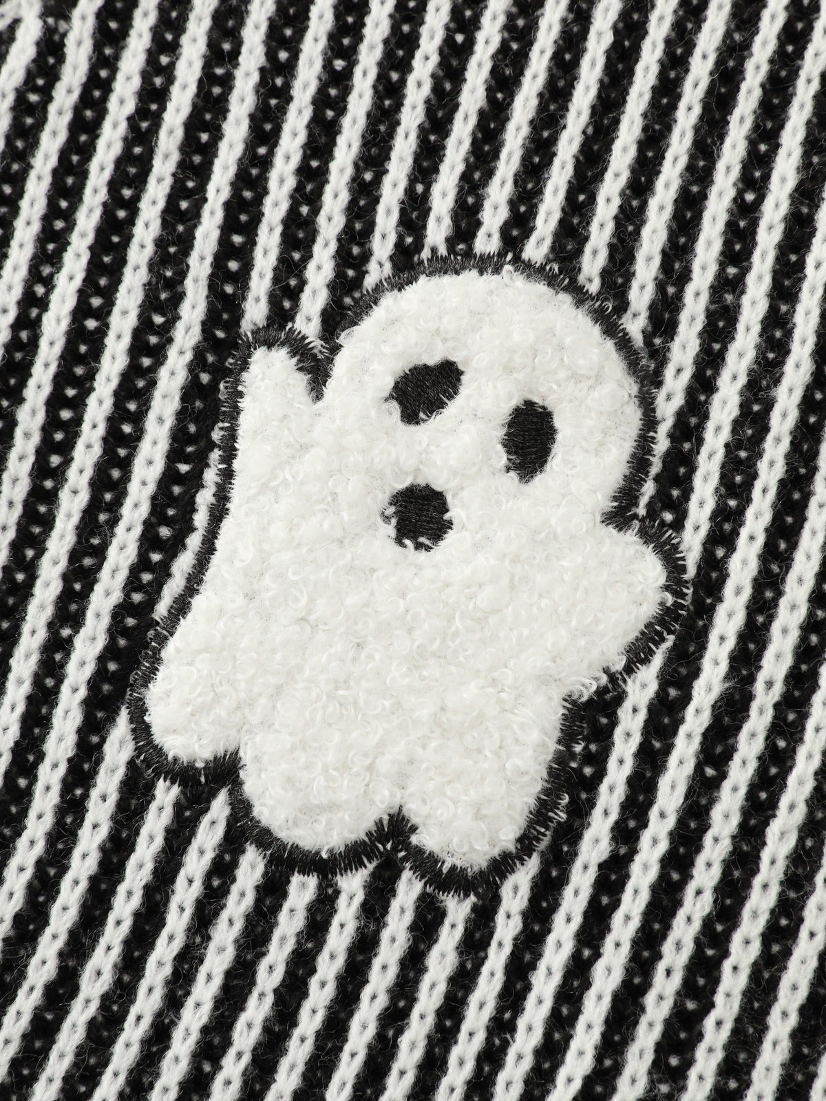 Vertical Stripe Ghost Patch Embroidery Cardigan