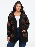 Supersoft Pumpkin Jacquard Pocket Open Front Cardigan