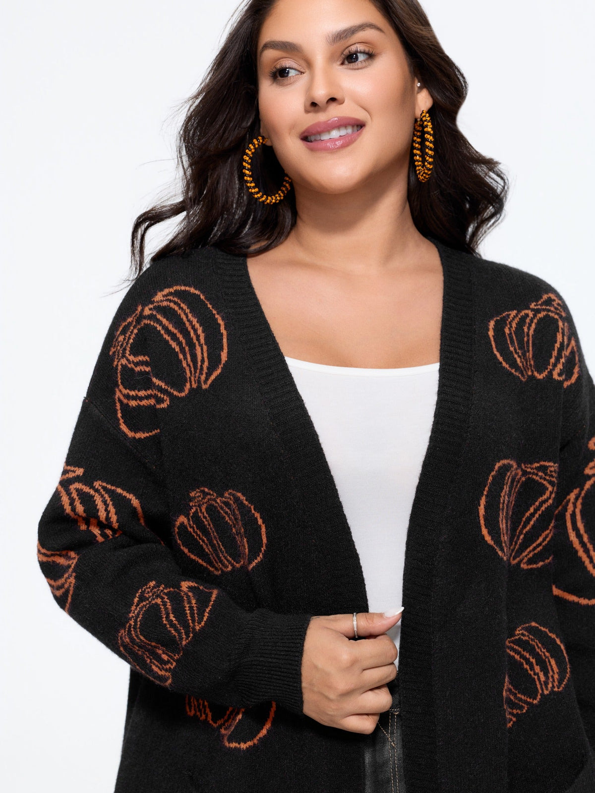 Supersoft Pumpkin Jacquard Pocket Open Front Cardigan