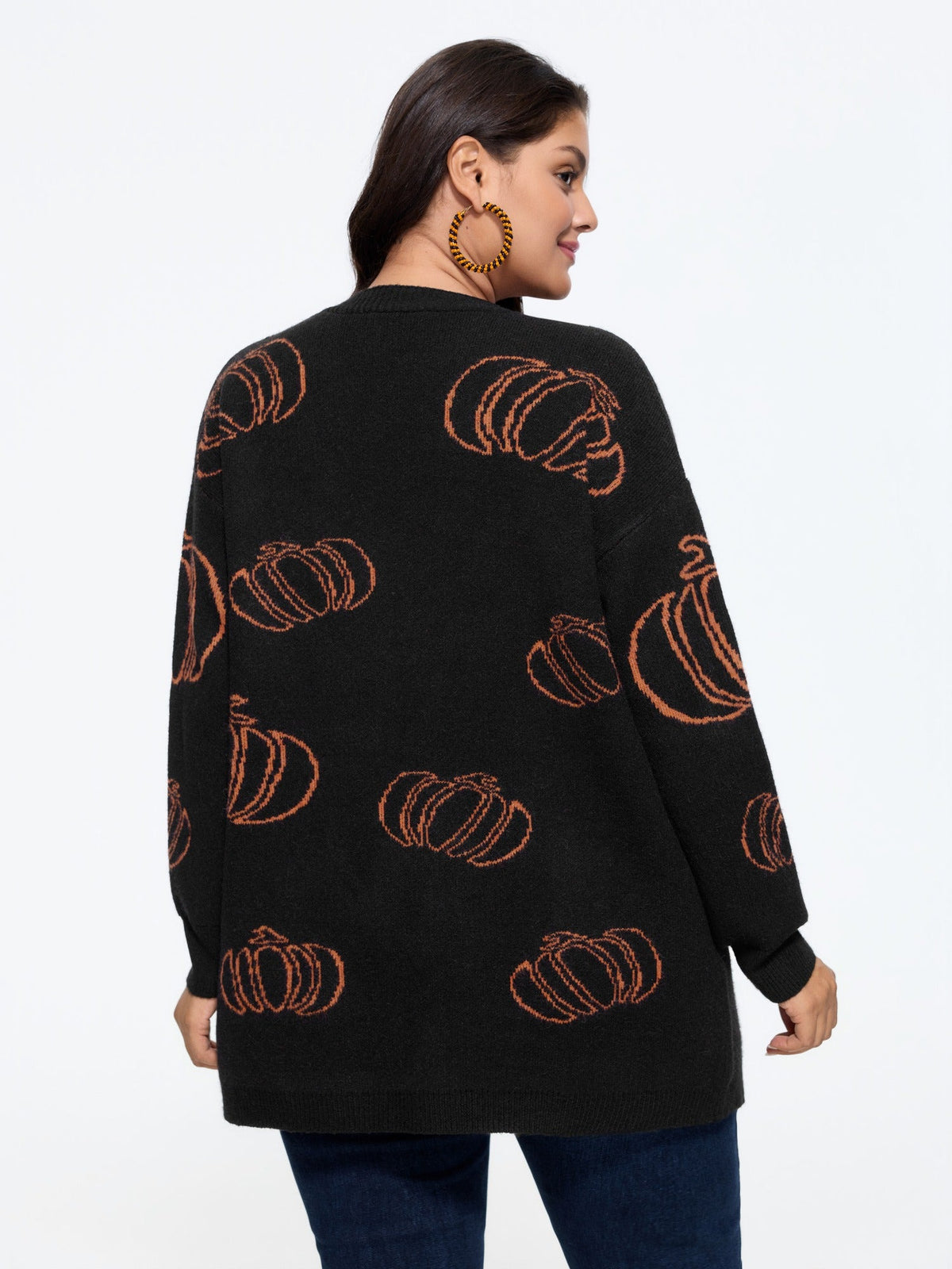 Supersoft Pumpkin Jacquard Pocket Open Front Cardigan