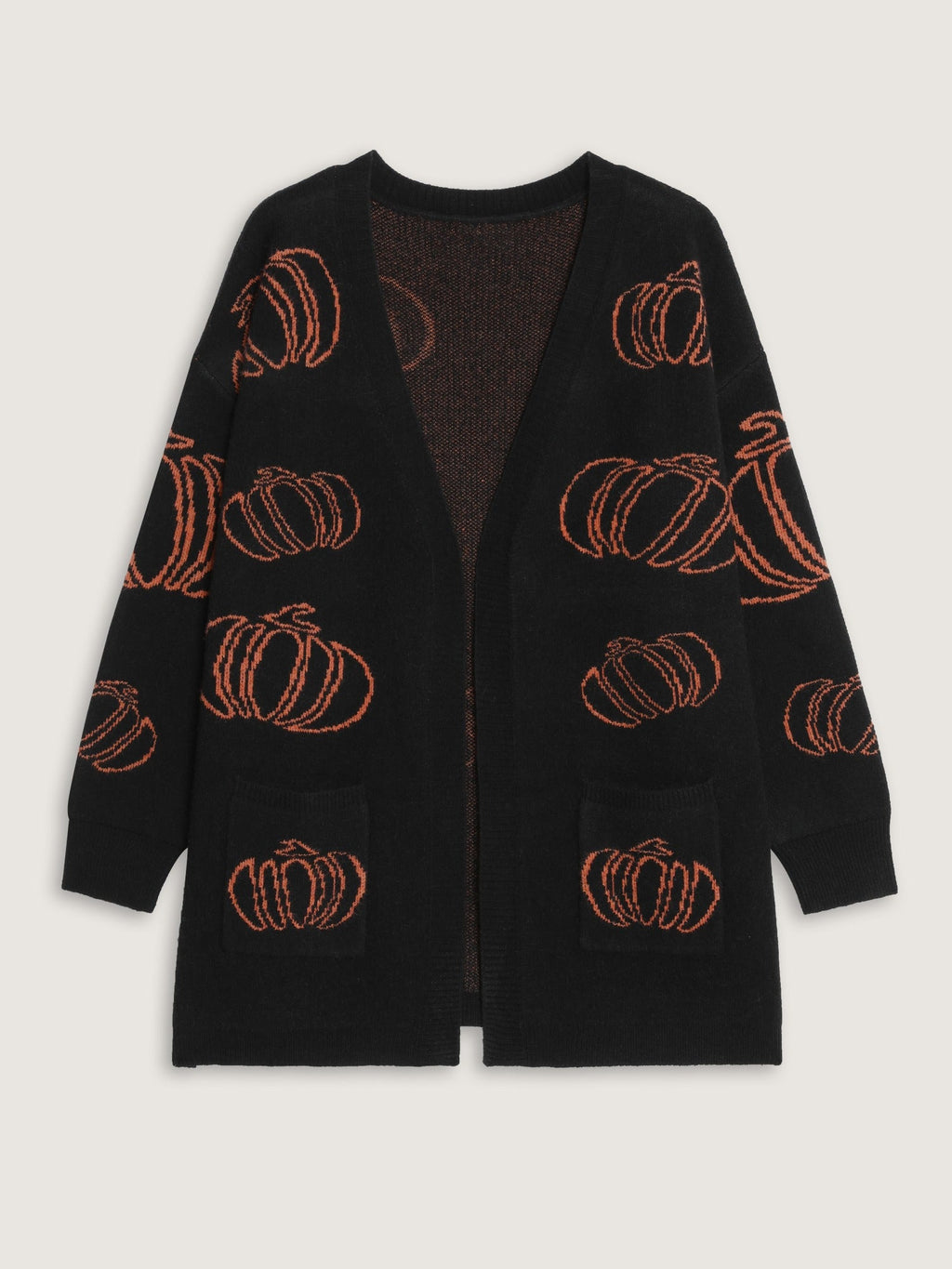 Supersoft Pumpkin Jacquard Pocket Open Front Cardigan
