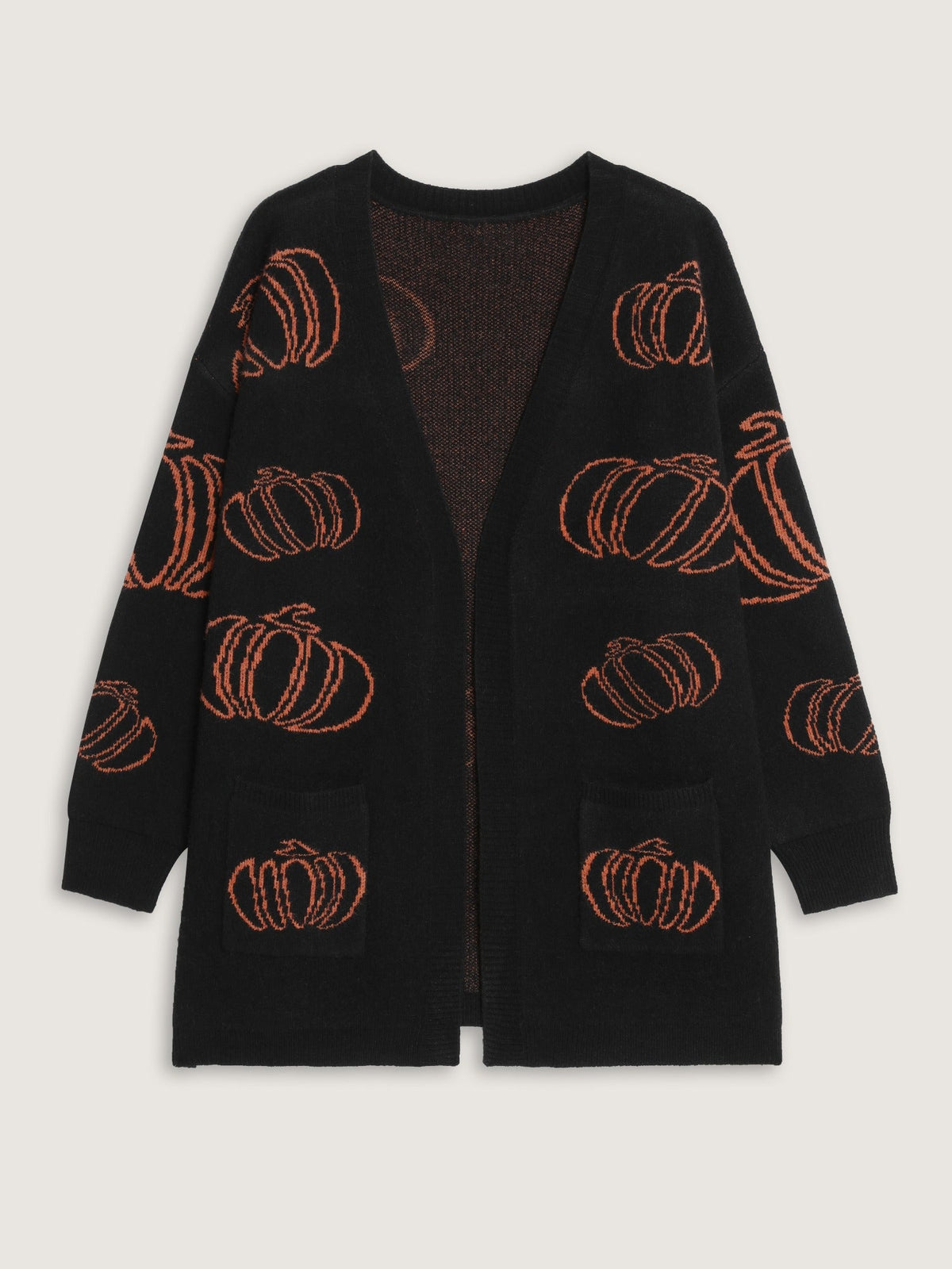 Supersoft Pumpkin Jacquard Pocket Open Front Cardigan
