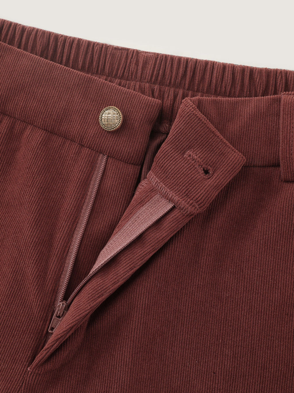 Stretch Floral Embroidery Hem Corduroy Pants