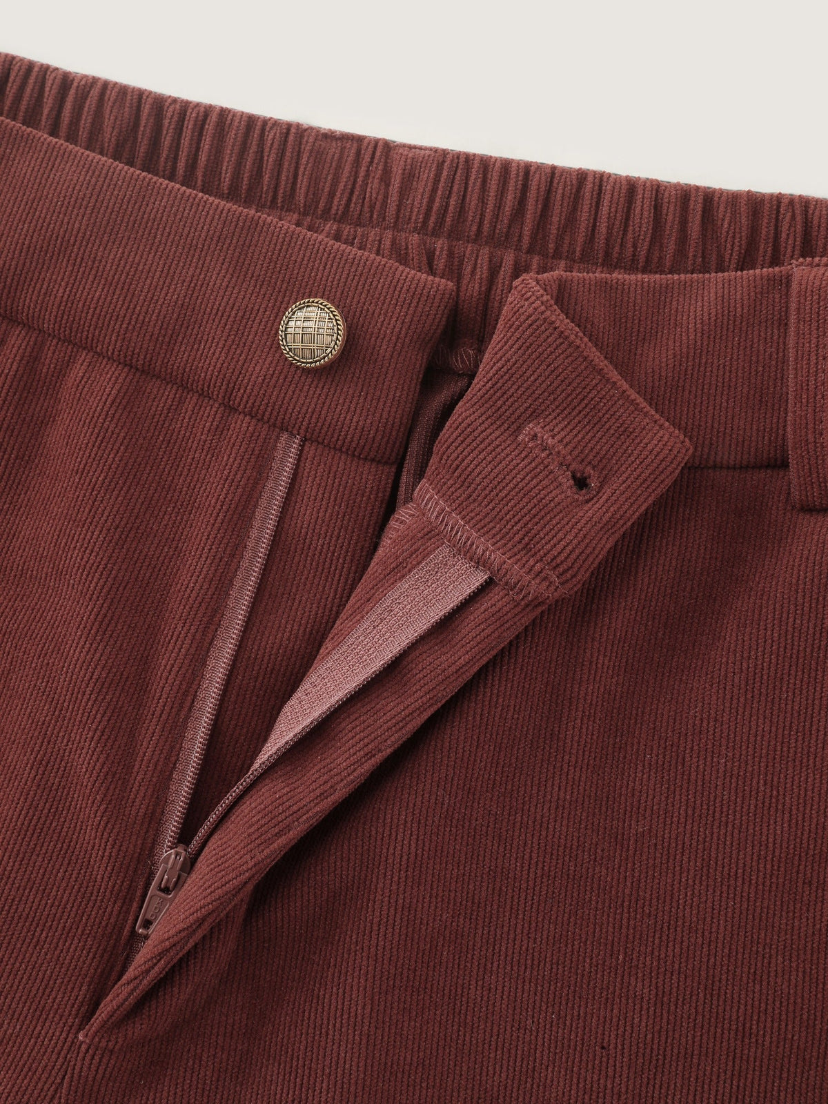Stretch Floral Embroidery Hem Corduroy Pants