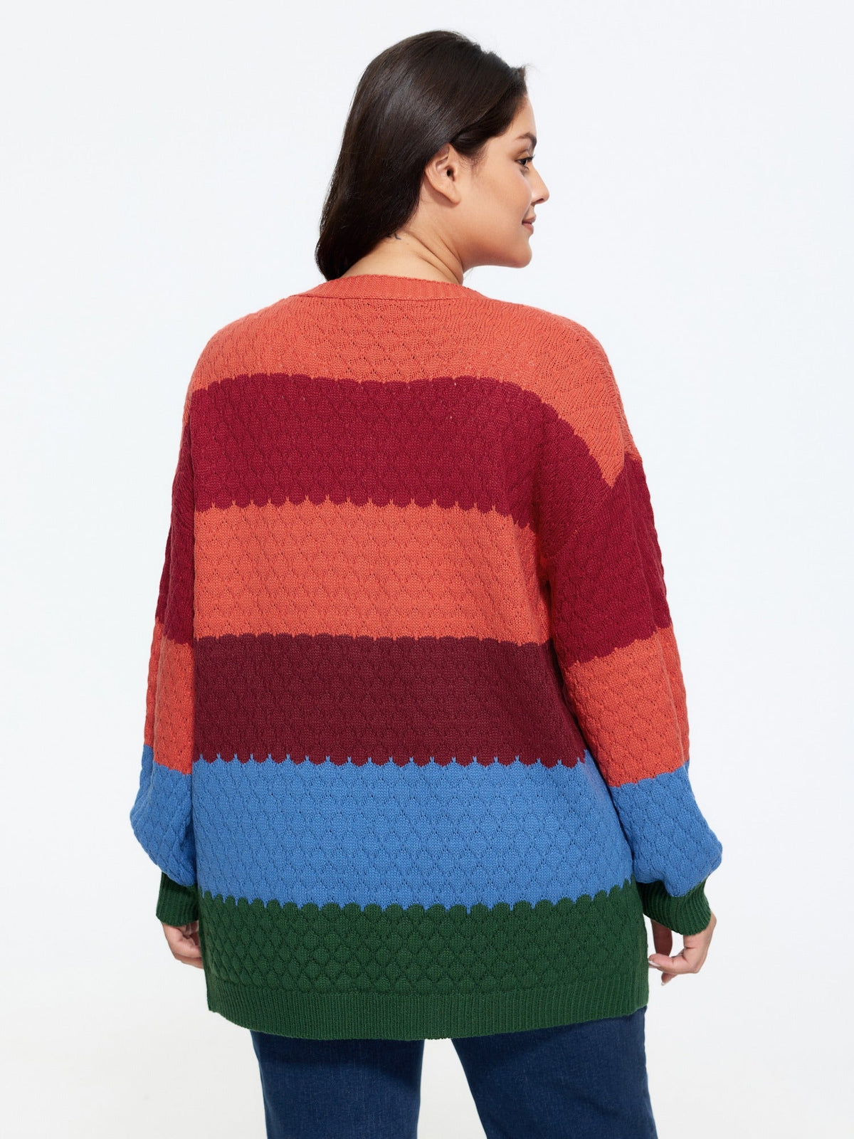 Textured Color‑Block Pocket Open Front Cardigan
