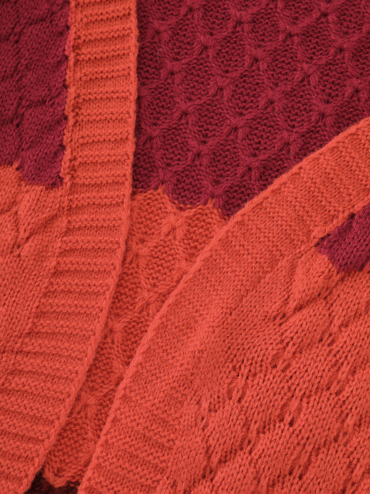 Textured Color‑Block Pocket Open Front Cardigan