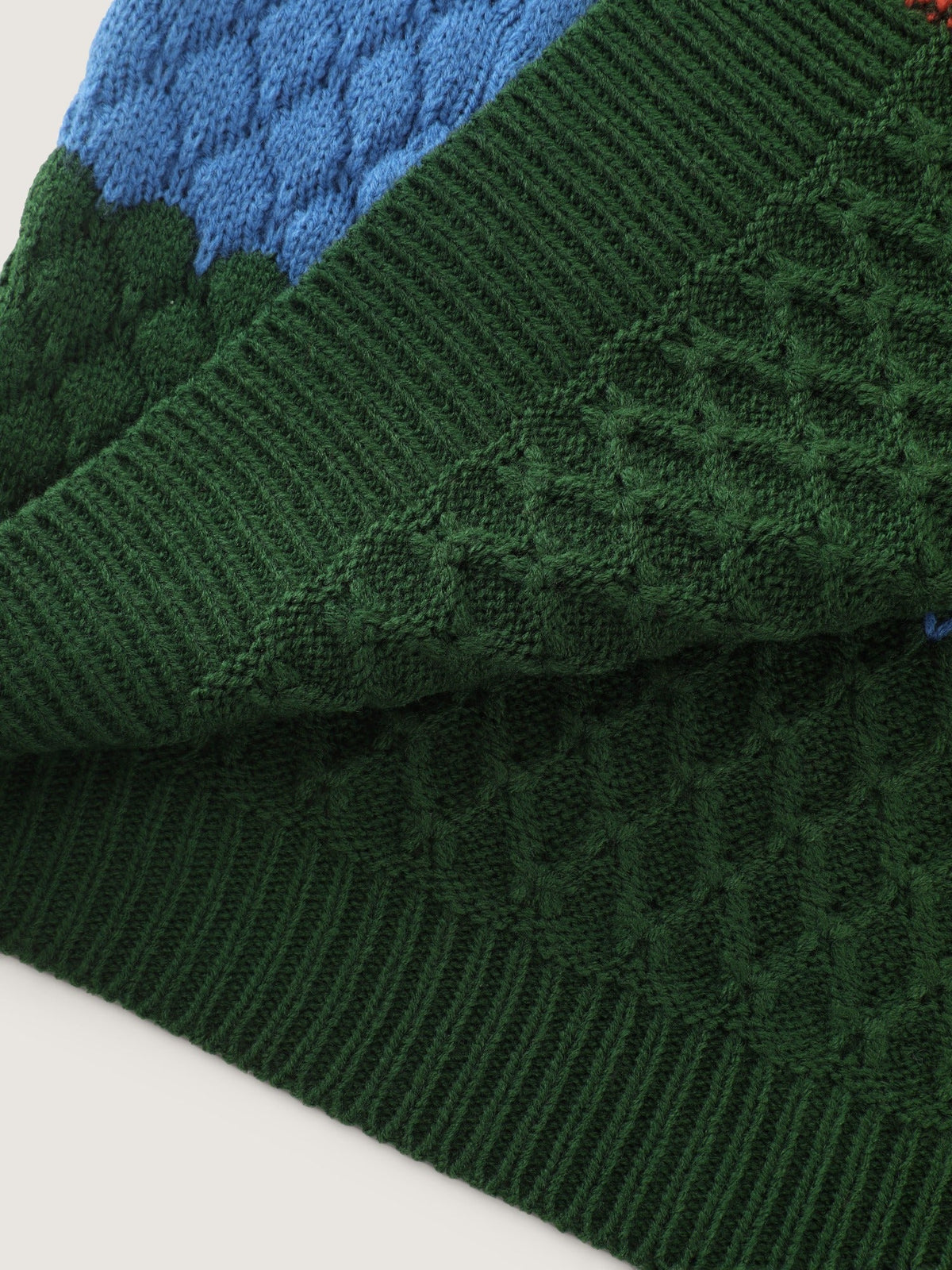 Textured Color‑Block Pocket Open Front Cardigan