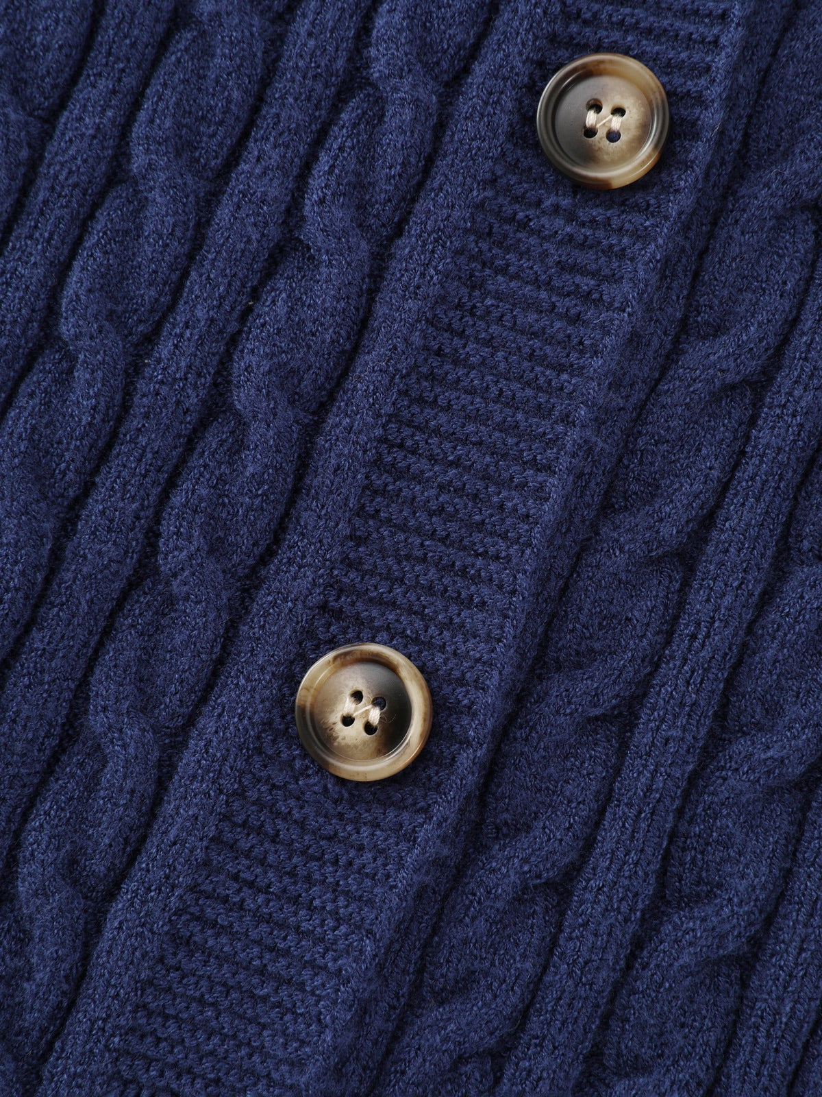 Crew Neck Button‑Down Cable Knit Cardigan