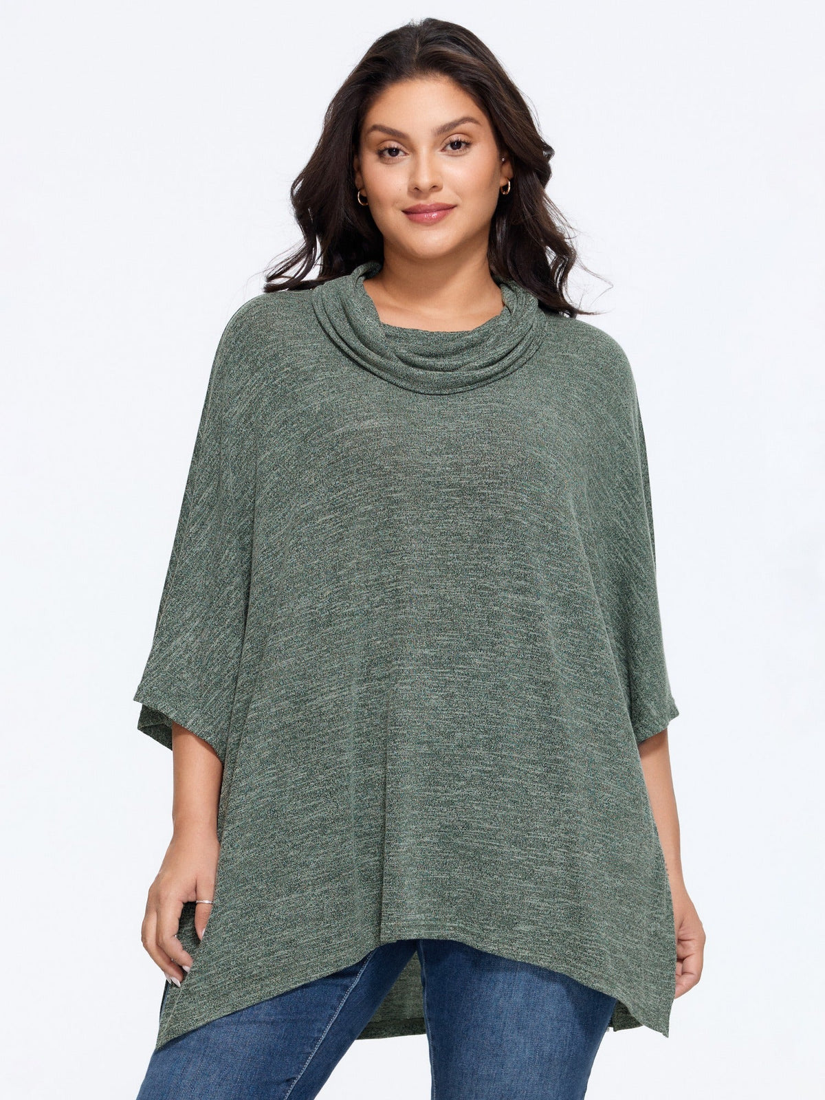 Supersoft Cowl Neck Irregular Hem Poncho T-Shirt