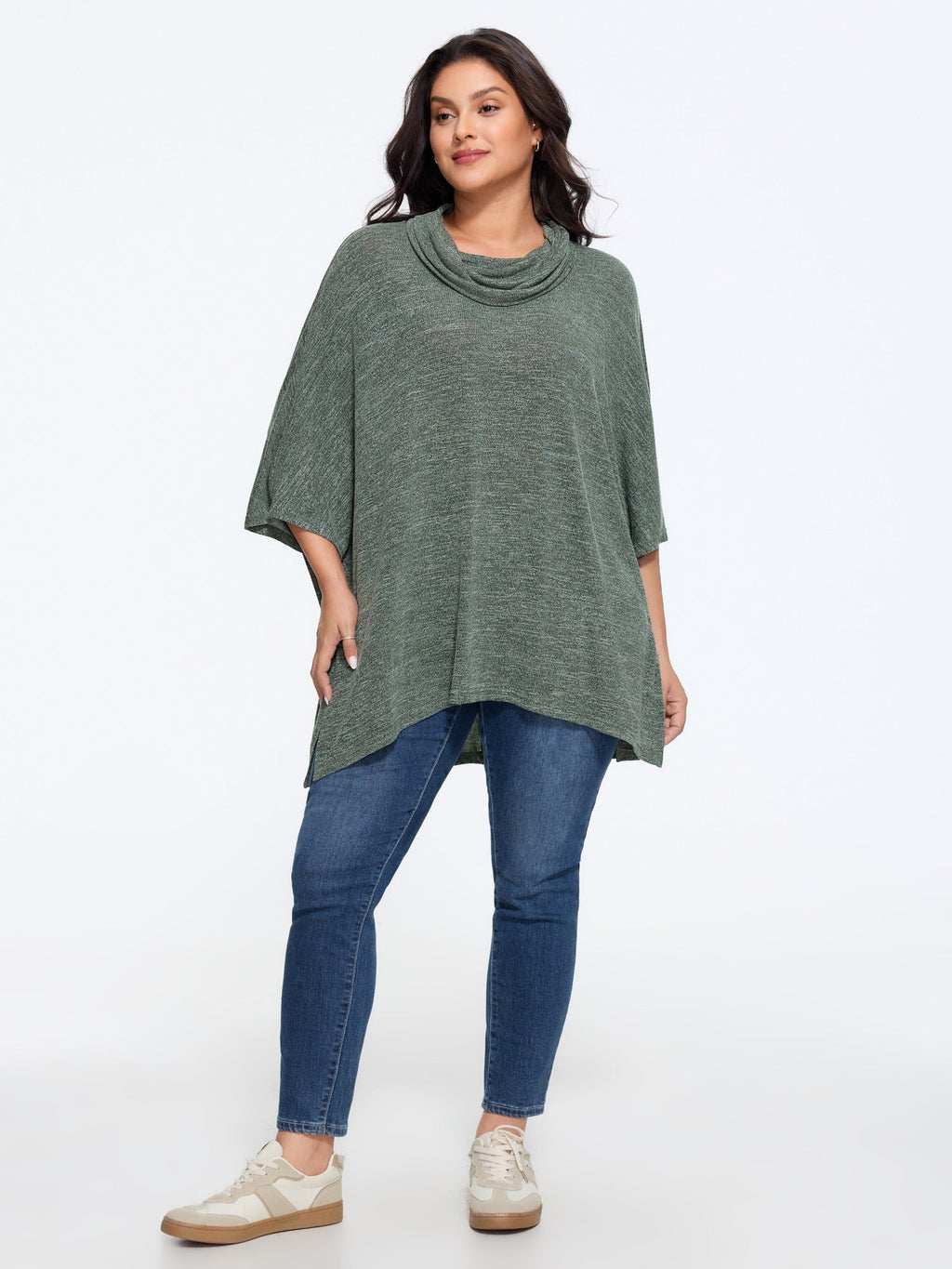 Supersoft Cowl Neck Irregular Hem Poncho T-Shirt