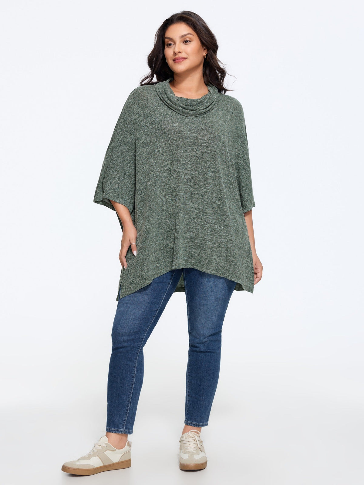 Supersoft Cowl Neck Irregular Hem Poncho T-Shirt