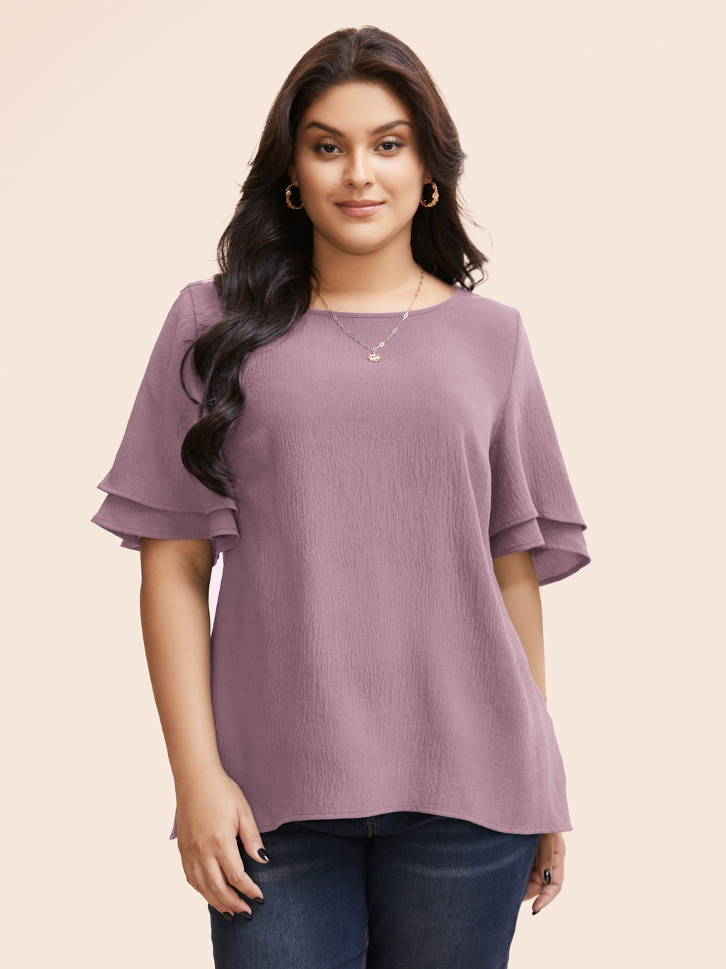 Solid Tiered Ruffles Split Hem Blouse