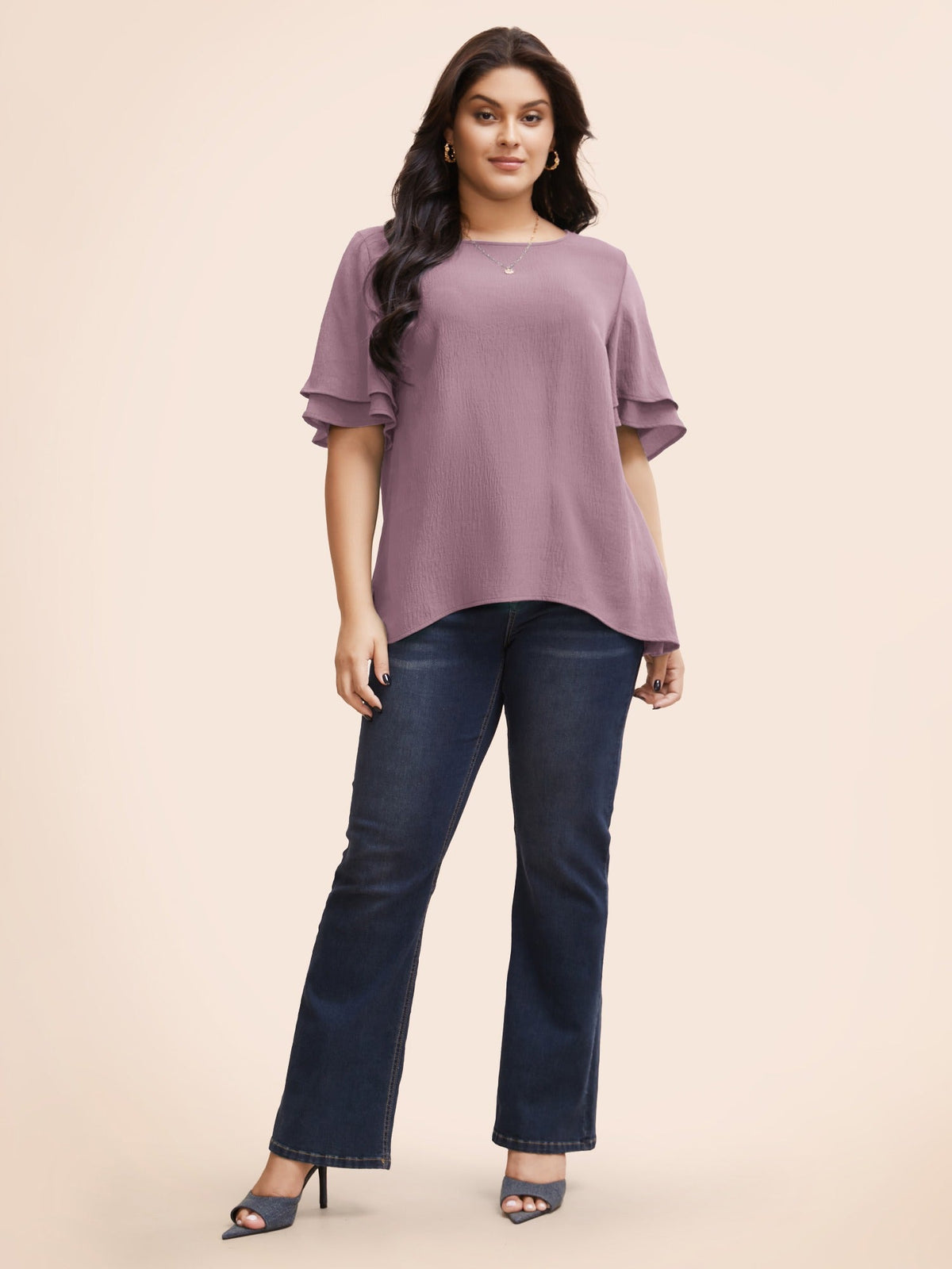 Solid Tiered Ruffles Split Hem Blouse