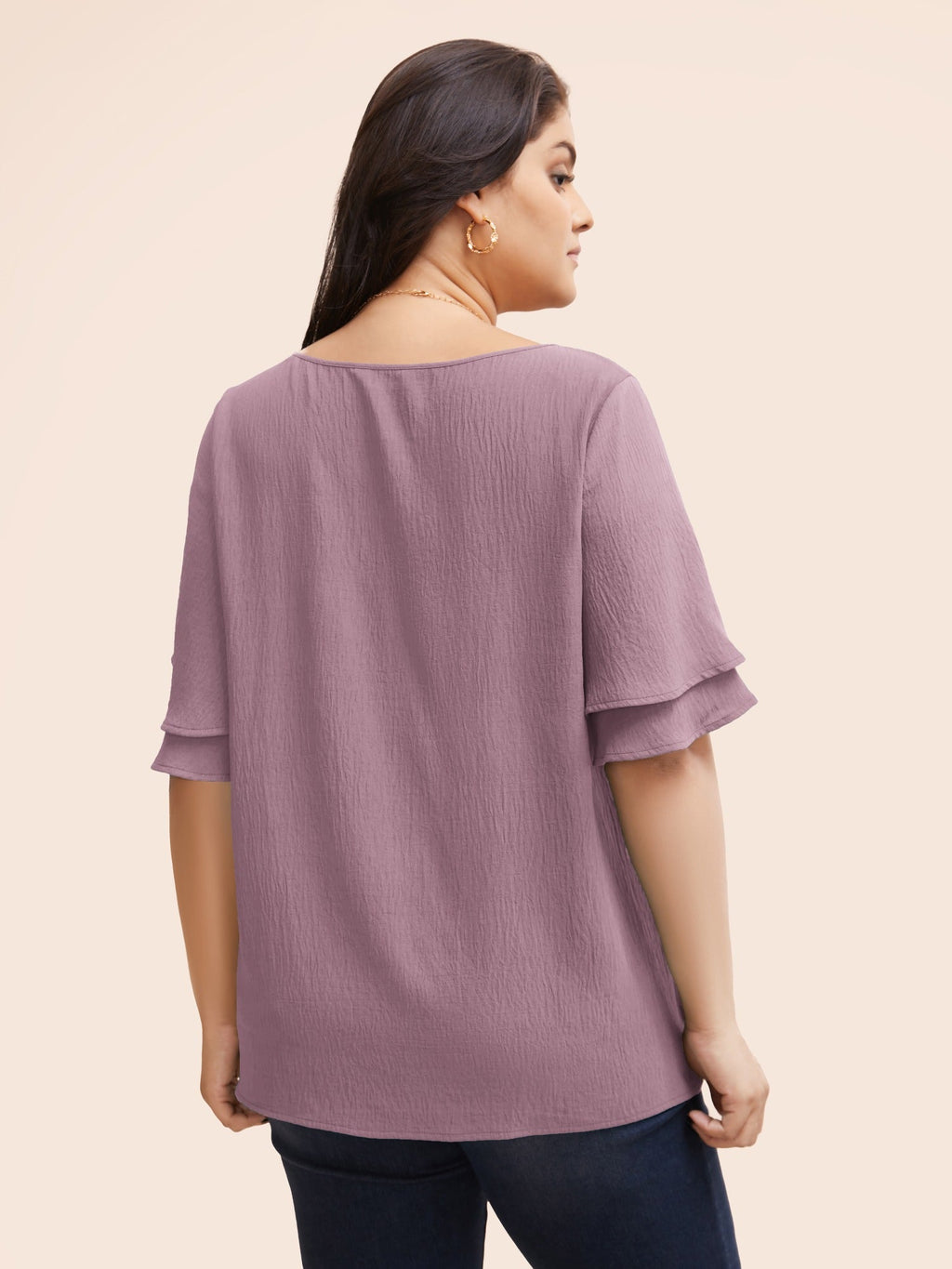 Solid Tiered Ruffles Split Hem Blouse