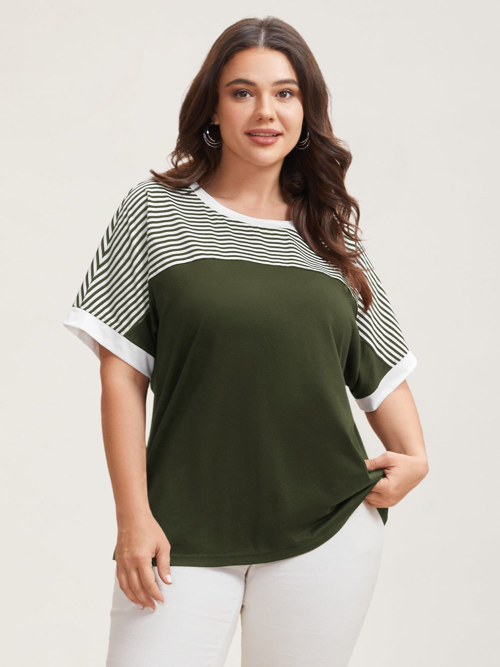 Solid and Striped Contrast Hem T-Shirt