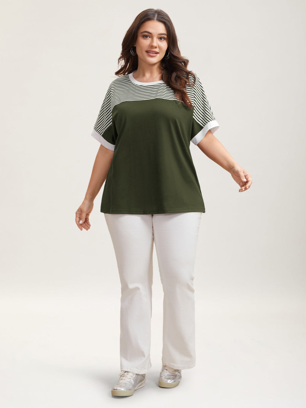 Solid and Striped Contrast Hem T-Shirt
