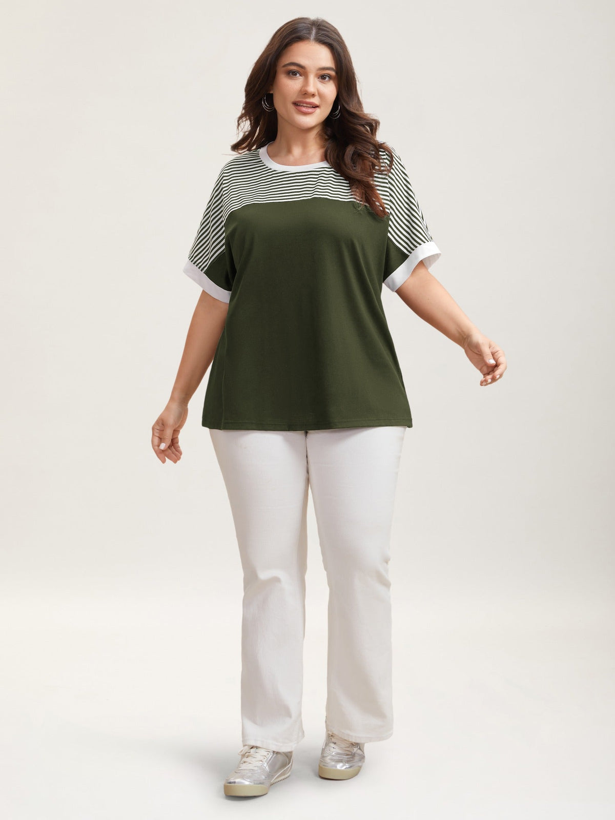 Solid and Striped Contrast Hem T-Shirt