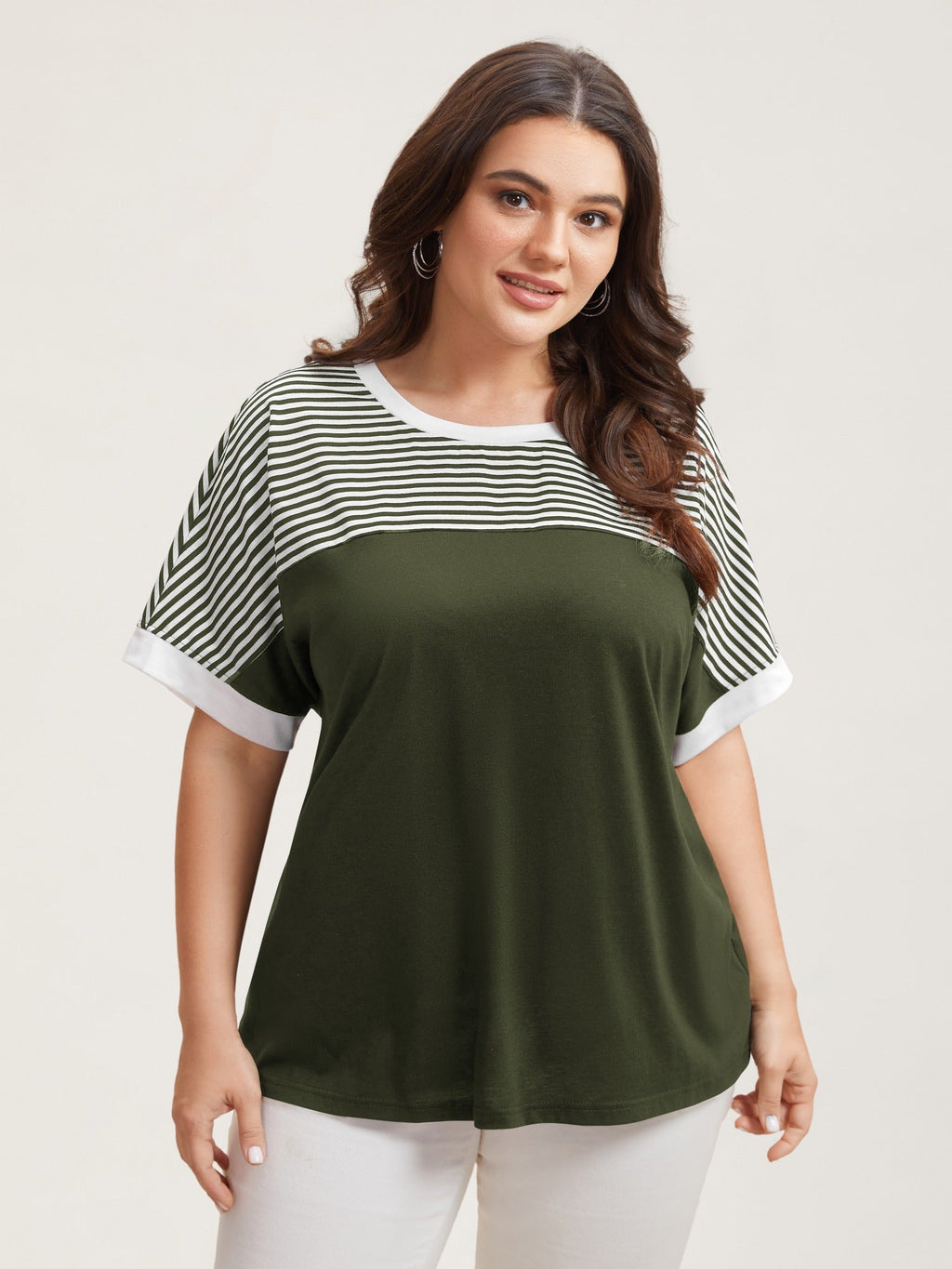 Solid and Striped Contrast Hem T-Shirt