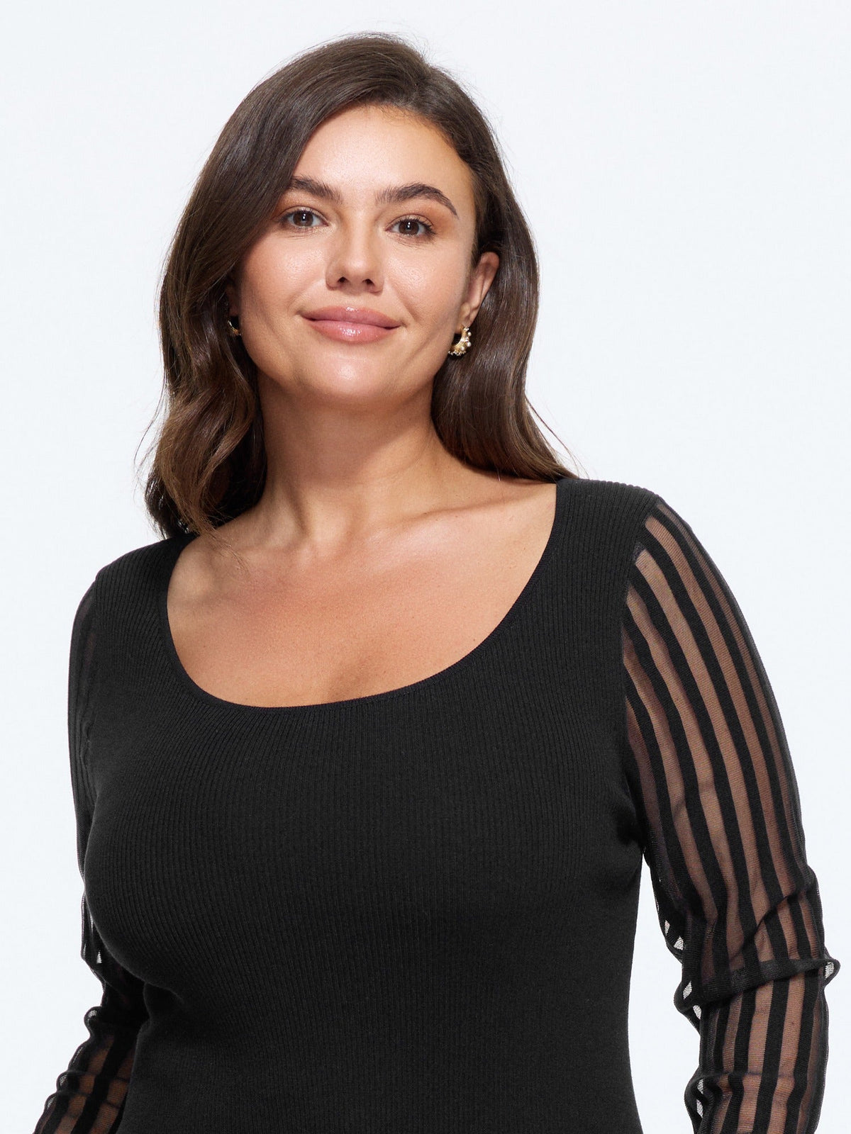 Vertical Stripe Sheer Mesh Long Sleeve Pullover