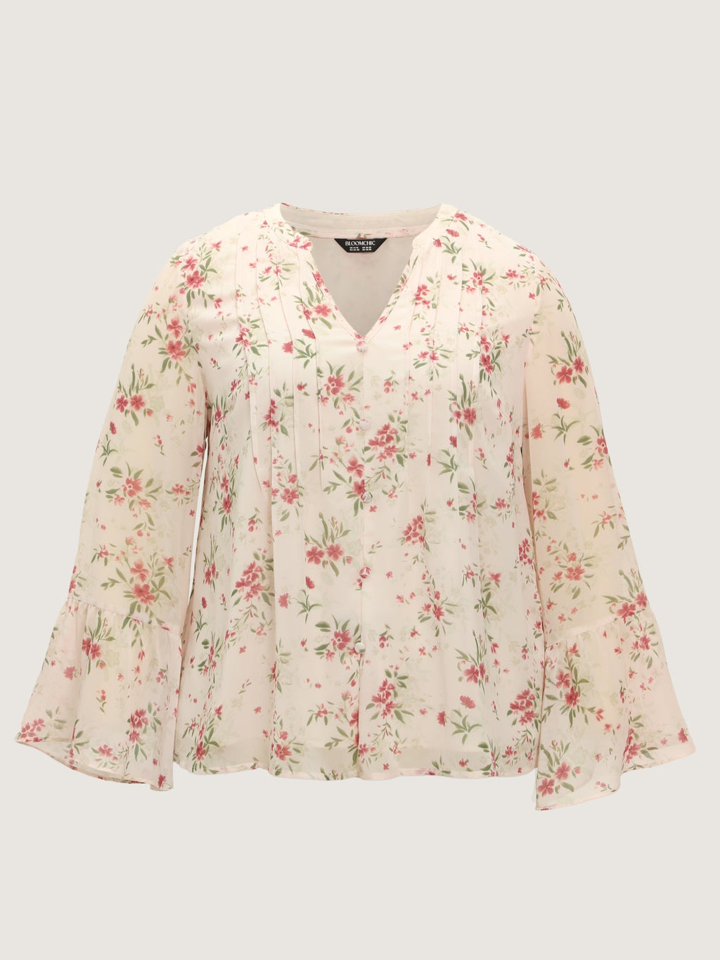 Floral Print Front Button Pleated Chiffon Blouse